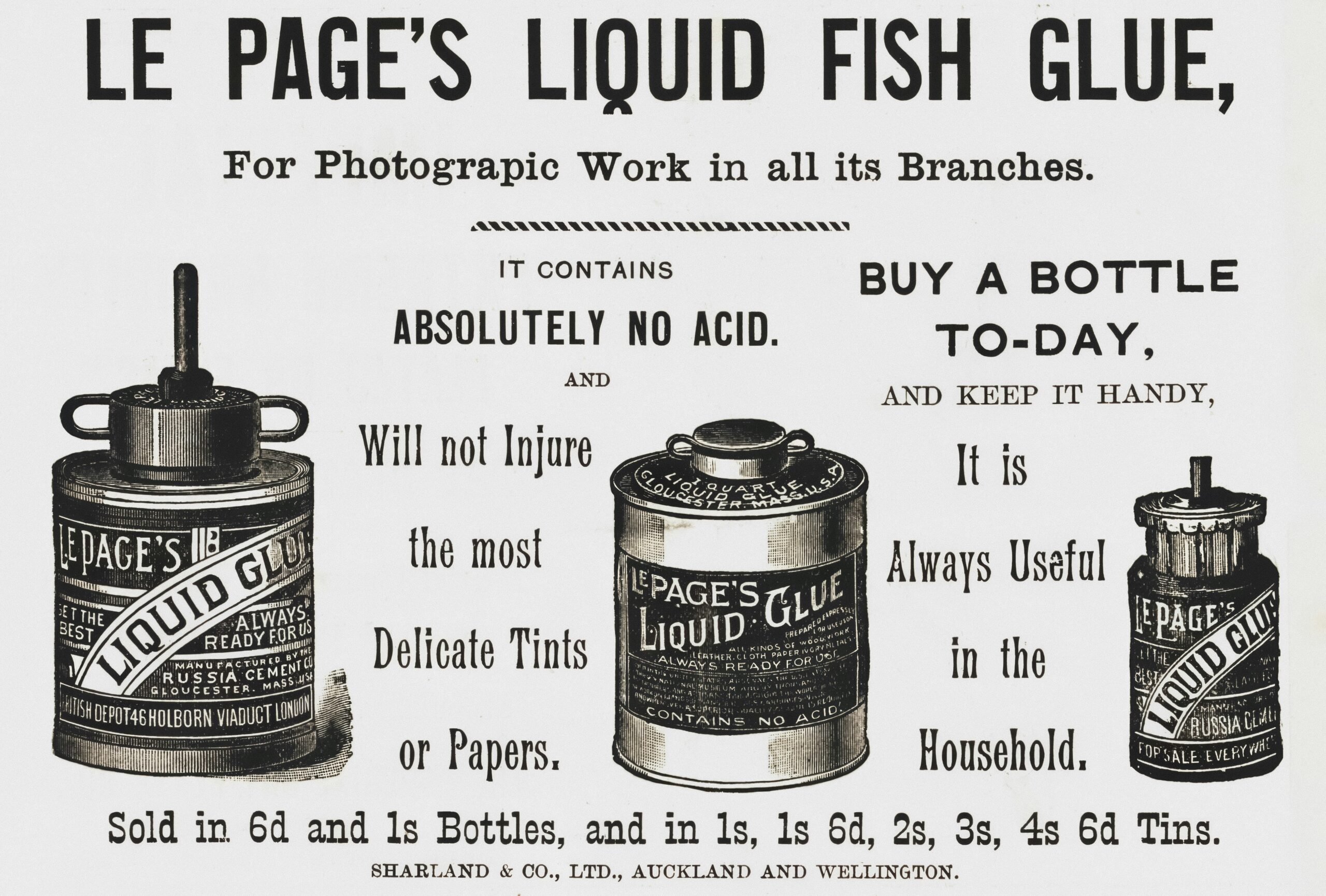 Le page's liquid fish glue advertisement