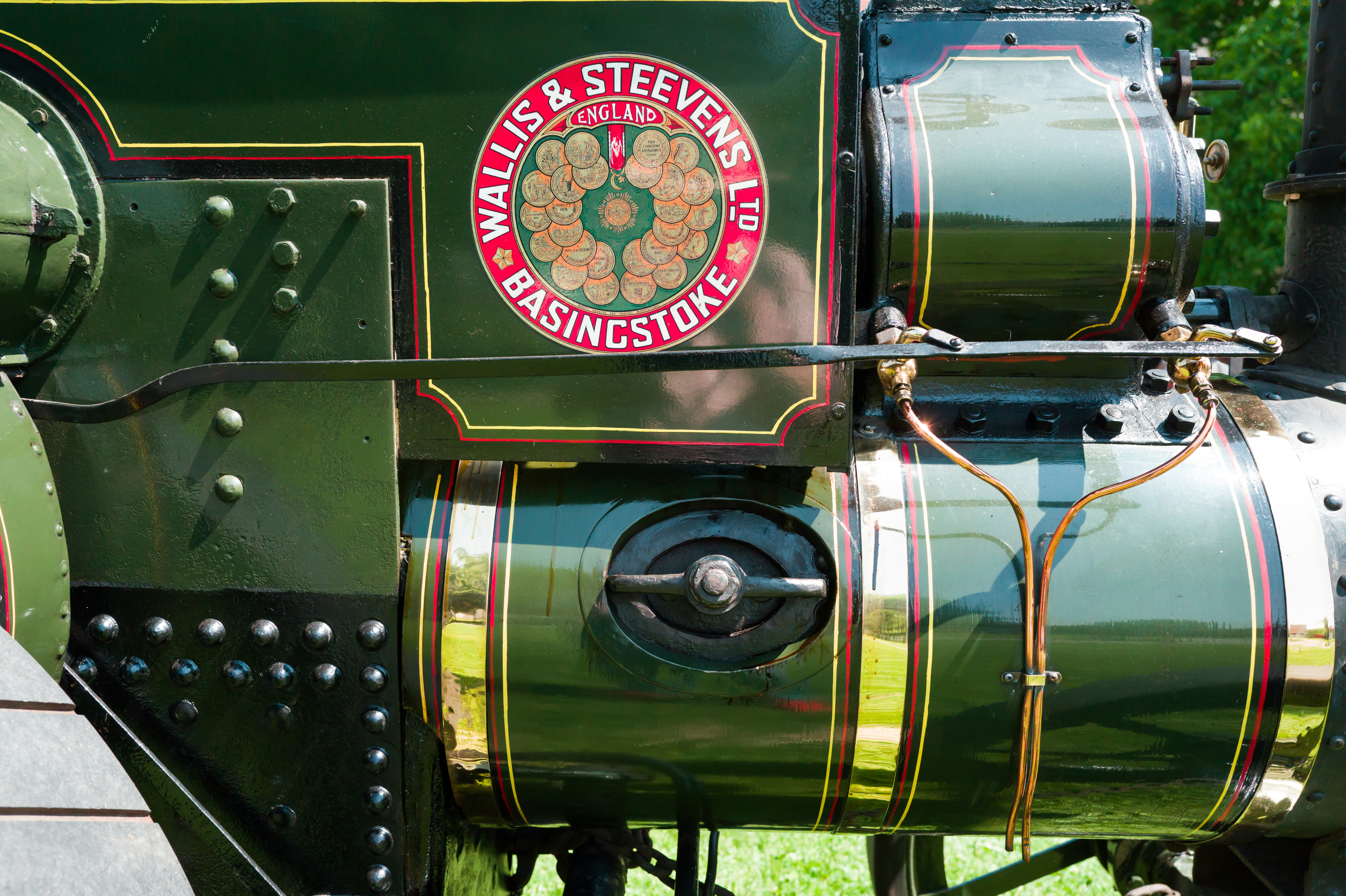 Close-up of an antique wallis & steevens engine.